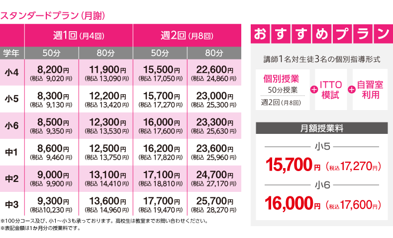 ITTO個別指導学院のスタンダードプラン