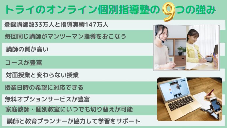 トライのオンライン個別指導塾の9つの強み・他社と比較